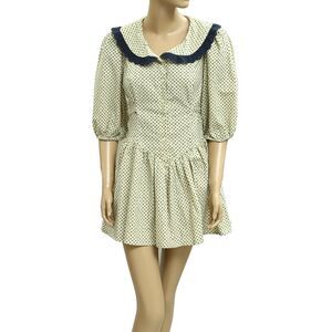 Free people Floral Printed Mini Dress Eyelet Lace Puff Sleeve Cotton M 283186